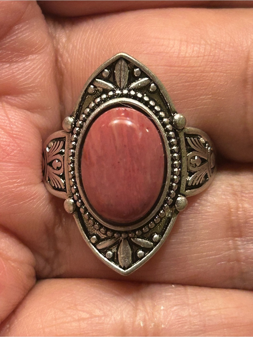Sterling S925 Silver Ring Pink Rhodonite Stone Size 9 new jewelry womanβs